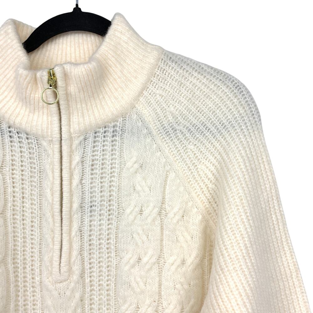 LOFT 1/4 Zip Pullover Sweater Womens Size Medium Cable Knit Cream Mock Neck NEW - Picture 3 of 8